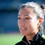 Christen Press during pregame practice.