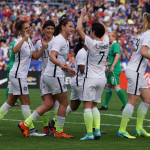 Celebrating one of Carli Lloyd's three goals against Ireland.