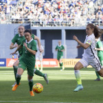 Ireland's Sophie Perry and USA's Alex Morgan.