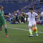 Ireland's Katie McCabe and USA's Meghan Klingenberg.