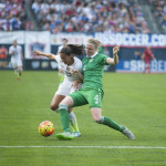 USA's Christen Press battles with Ireland's Louise Quinn.