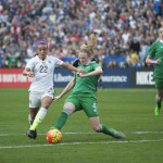 USA's Mallory Pugh and Ireland's Louise Quinn.