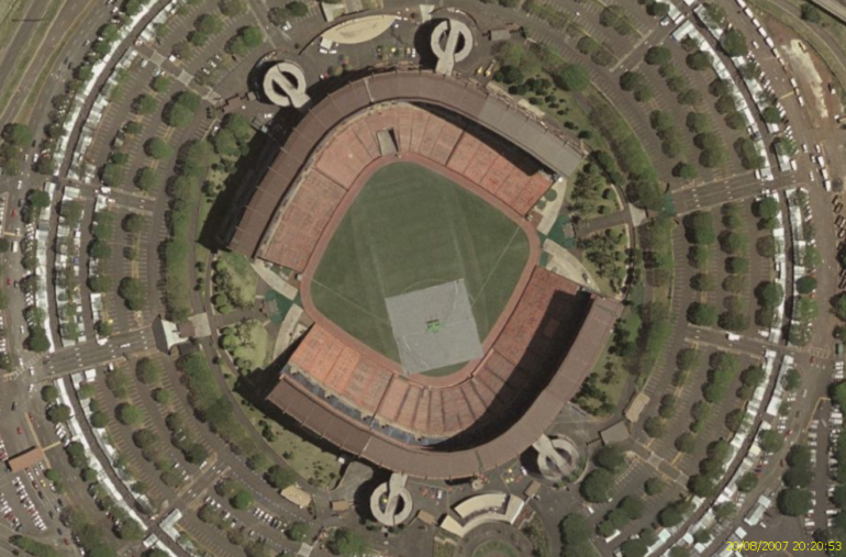 aerial view of aloha stadium in hawaii configured for baseball and soccer