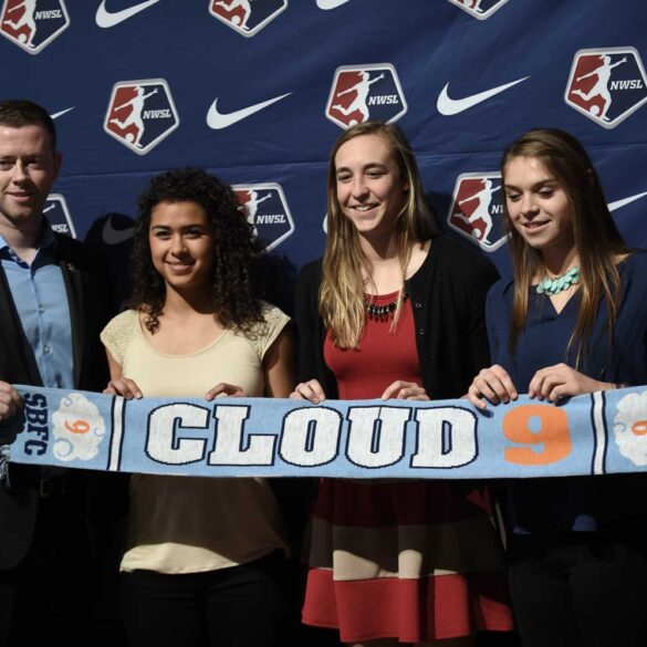 Raquel Rodriguez, Caroline Casey, and Erica Skroski at the 2016 NWSL College Draft