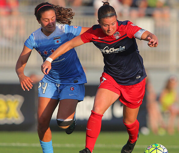 Danielle Colaprico (Chicago) and Chrsitine Nairn (Washington) battle for the ball. (NWSL)