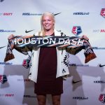 Goalkeeper Jane Campbell, selected by the Houston Dash, at the 2017 NWSL College Draft. (Manette Gonzales/OGM)