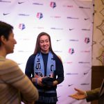 Kailen Sheridan, selected by Sky Blue FC, at the 2017 NWSL College Draft. (Manette Gonzales/OGM)