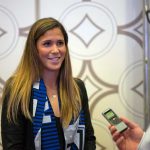 Katie Johnson, selected by the Seattle Reign FC, at the 2017 NWSL College Draft. (Manette Gonzales/OGM)