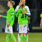 Ada Hegerberg (OL) comforts Lara Dickenmann (WOB) after the match.