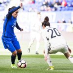 France's Amel Majri takes on Germany's Lina Magull in the 2017 SheBelieves Cup.