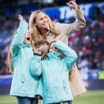 Christie Rampone with her daughters at the 2017 SheBelieves Cup. The pregame ceremony honored Rampone for her USWNT career.