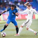 France's Elodie Thomis and Germany's Verena Faißt during the 2017 SheBelieves Cup.