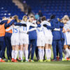 England huddle after the Lionesses defeated the USWNT, 1-0, at the 2017 SheBelieves Cup.