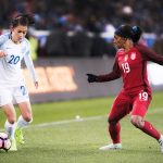 England's Karen Carney takes on the USA's Crystal Dunn during the 2017 SheBelieves Cup.