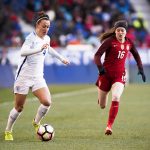 England's Lucy Bronze and the USA's Rose Lavelle.