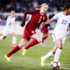 USA's Sam Mewis and England's Nikita Parris.