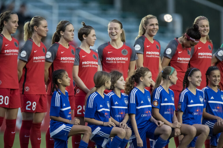 Portland Thorns FC during introductions (Shane Lardinois).