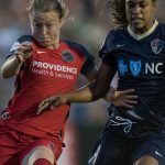 Emily Sonnett and Jess McDonald battle for the ball (Shane Lardinois).