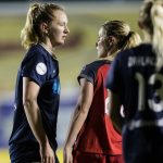 Sam Mewis and Amandine Henry get to know one another (Shane Lardinois).