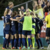 The North Carolina Courage celebrate Debinha's goal (Shane Lardinois).