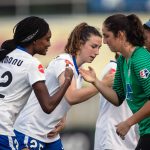 Pregame pump-up by the Boston Breakers. (Shane Lardinois)