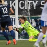 Katelyn Rowland makes a save for the Courage. (Shane Lardinois)