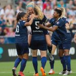 The Courage celebrating Kristen Hamilton's goal. (Shane Lardinois)