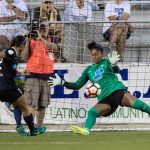 Boston Breakers goalkeeper Abby Smith denies Ashley Hatch. (Shane Lardinois)