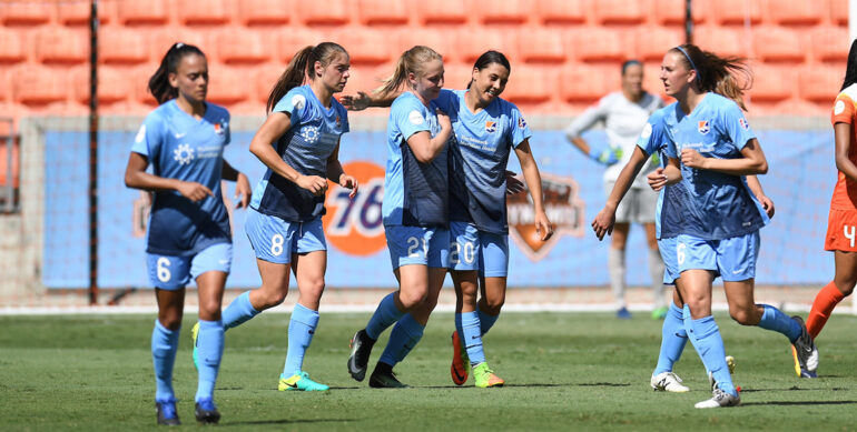 Sky Blue FC celebration aftert scoring. (Sky Blue FC)