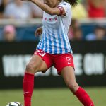 Christen Press on the ball and on the attack. (Shane Lardinois)