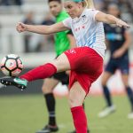 Julie Ertz sends the ball up the field. (Shane Lardinois)