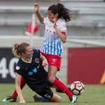 We're sensing a pattern here, Sam. Sam Mewis and Christen Press vying for the ball. (Shane Lardinois)
