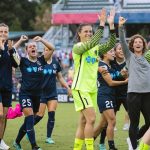 North Carolina Courage celebrating after their semifinal win. (Shane Lardinois)