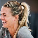 Stephanie Ochs has a laugh during 2017 NWSL Media Day. (Monica Simoes)