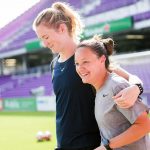 Sam Mewis heading into training on 2017 NWSL Media Day. (Monica Simoes)