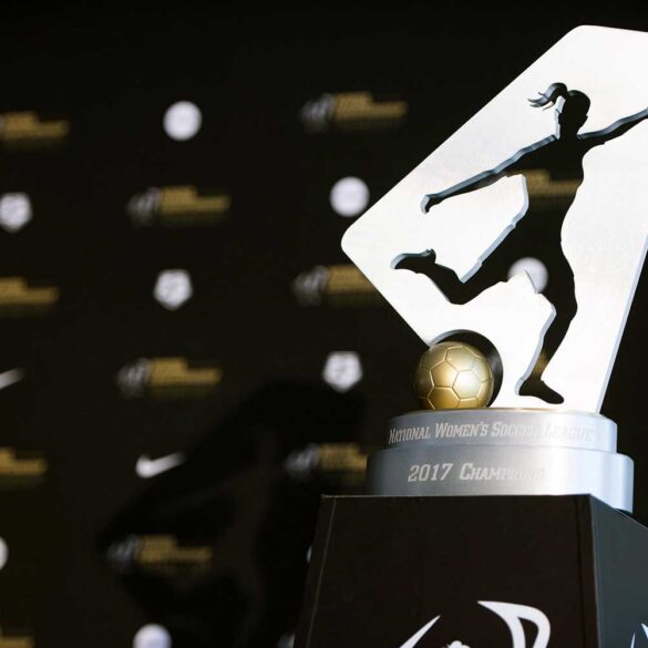 The NWSL trophy at media day in Orlando. (Monica Simoes)