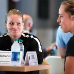 Amandine Henry and Celeste Boureille during 2017 NWSL Media Day. (Monica Simoes)
