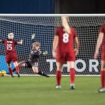 Megan Rapinoe on a breakaway against Denmark. (Manette Gonzales)