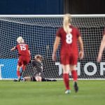 Denmark's Stina Petersen challenges Megan Rapinoe. (Manette Gonzales)