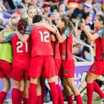 The Thorns celebrate Lindsey Horan's 50th-minute goal puts them in the lead in the 2017 NWSL Championship. (Monica Simoes)