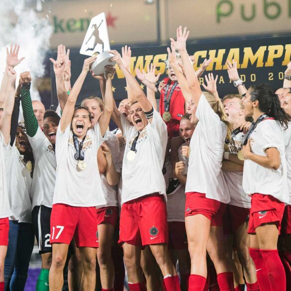 The Portland Thorns celebrating their 2017 NWSL Championship. (Monica Simoes)