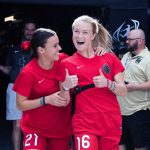 Hayley Raso and Emily Sonnett. Never change, Sonnett. (Monica Simoes)