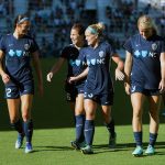 Ashley Hatch, Sam Witteman, Kristen Hamilton, and Makenzy Doniak during pregame of the 2017 NWSL Championship. (Monica Simoes)