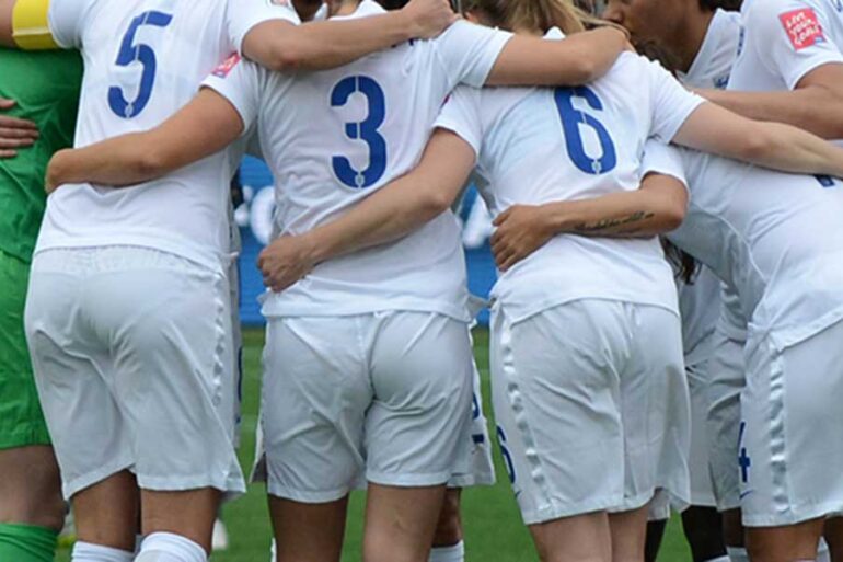 Close-up of England's huddle.