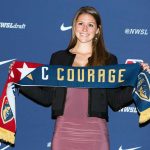 Morgan Reid, North Carolina's pick at No. 38, at the 2018 NWSL Collge Draft (Monica Simoes)