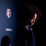 Nadia Gomes, draftee of Orlando Pride, at the 2018 NWSL College Draft (Monica Simoes)