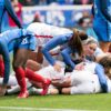 The U.S. Women's National Team celebrates after a goal at the 2018 SheBelieves Cup. We see you, too, Moe. (Monica Simoes)