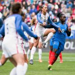 USA's Lynn Williams and France's Griedge Mbock Bathy battle for the ball during the 2018 SheBelieves Cup. (Monica Simoes)