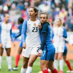 USA's Christen Press and France's Marion Torrent get to know one another during the 2018 SheBelieves Cup. (Monica Simoes)