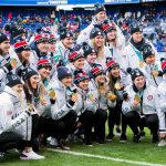 The Olympic gold-medal winning U.S. Women's National Hockey Team before the 2018 SheBelieves Cup. (Monica Simoes)